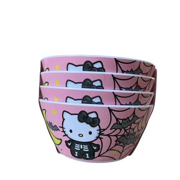 Hello Kitty Halloween Skeleton Melamine Bowls 6in Set of 4 Posh Pink Spooky New - Picture 4 of 14